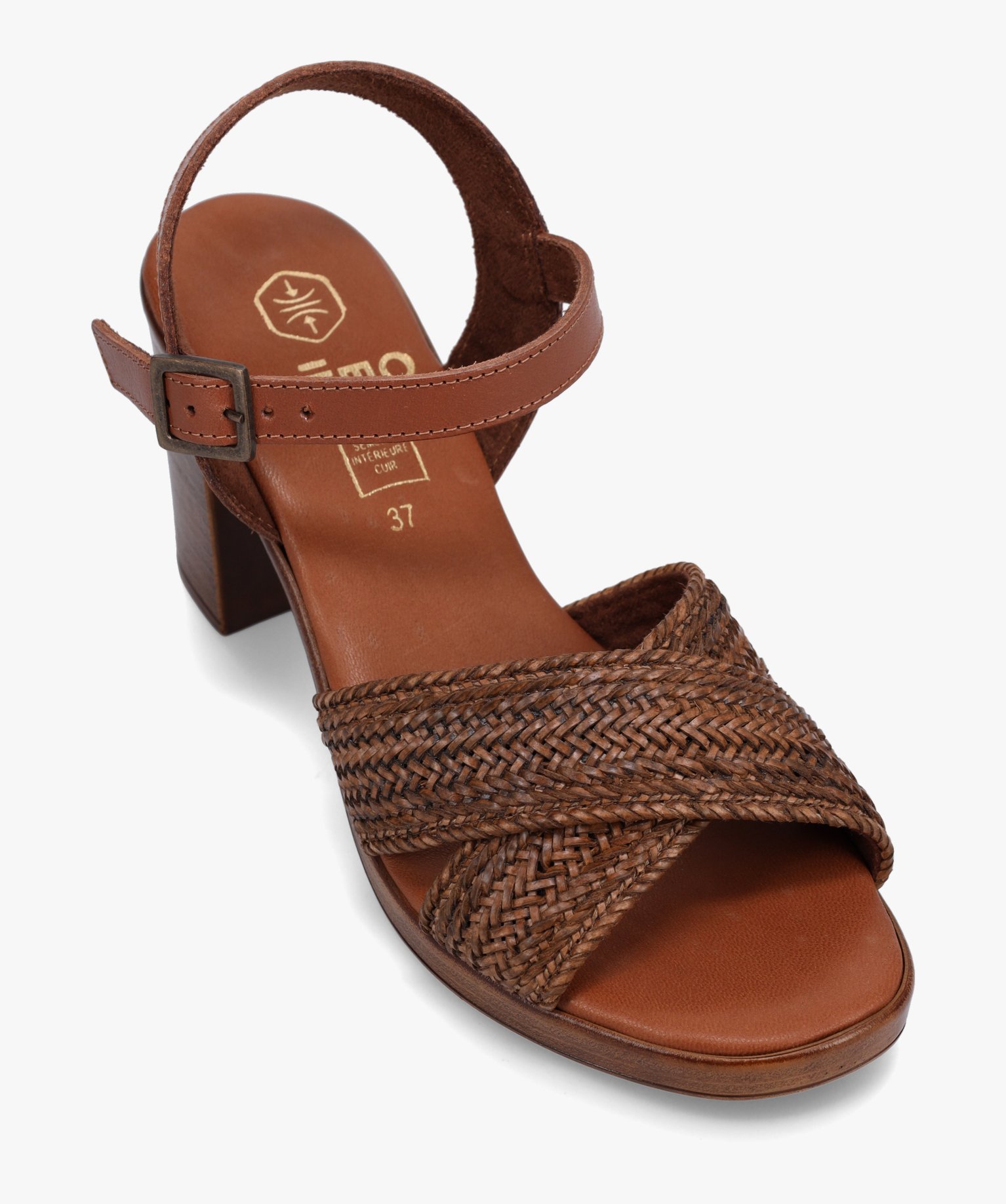 Sandales femme à talon haut et brides tressées camel | GEMO