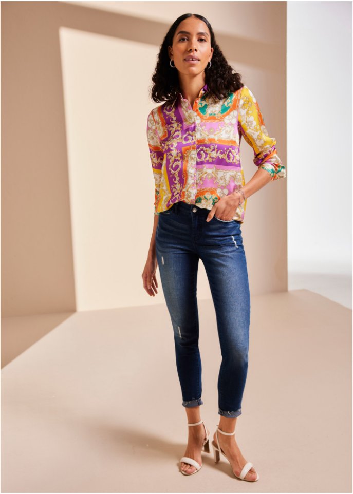 bedruckte Satin-Bluse aus recyceltem Polyester