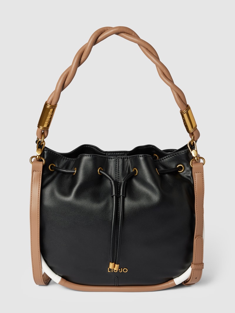 Bucket Bag mit Label-Applikation Modell 'AIENA' in schwarz