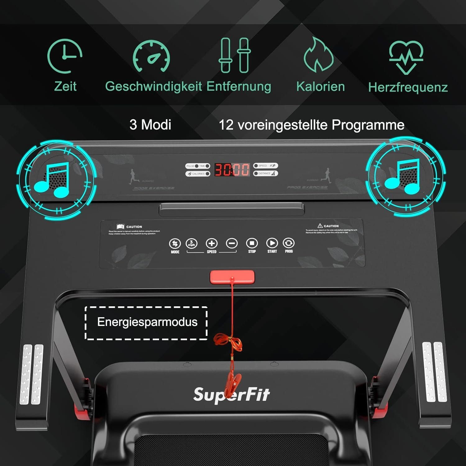 COSTWAY Laufband (Laufband Zuhause,0,75 HP Elektromotor,3 Modi & 12 Programme 0-12 km/h), Laufband Zuhause mit LED Display, 5-lagige Nutzung