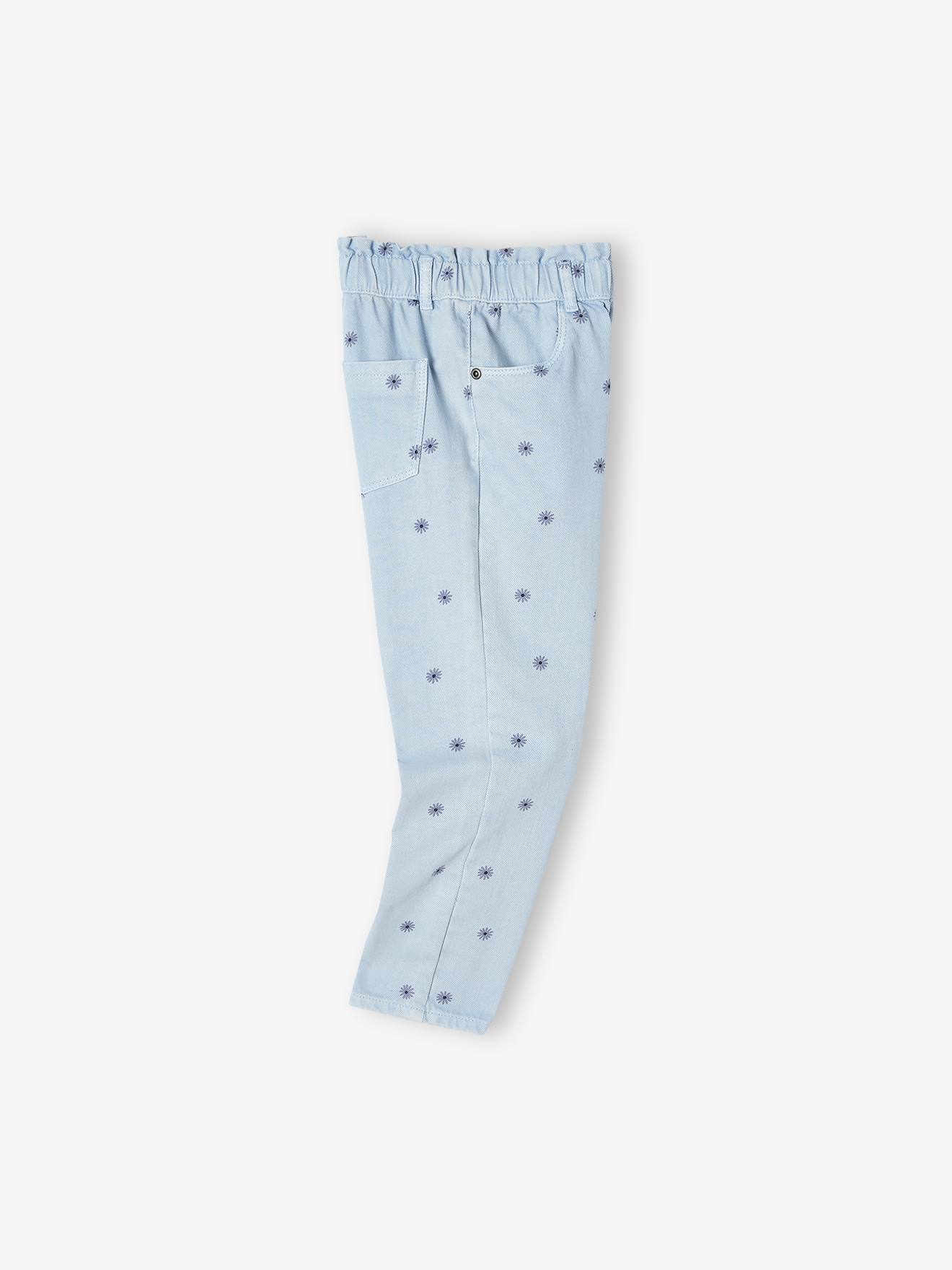 Vertbaudet Mädchen Paperbag-Jeans mit Blumenprint - blau