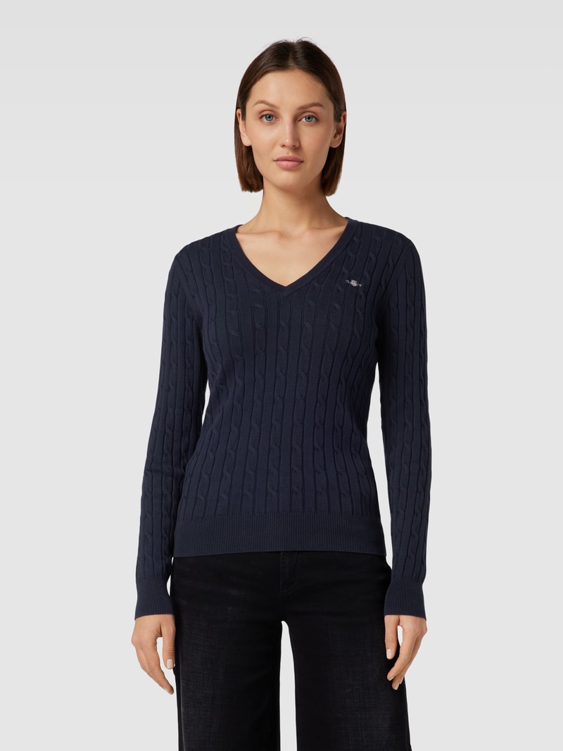 Strickpullover mit Zopfmuster in marineblau