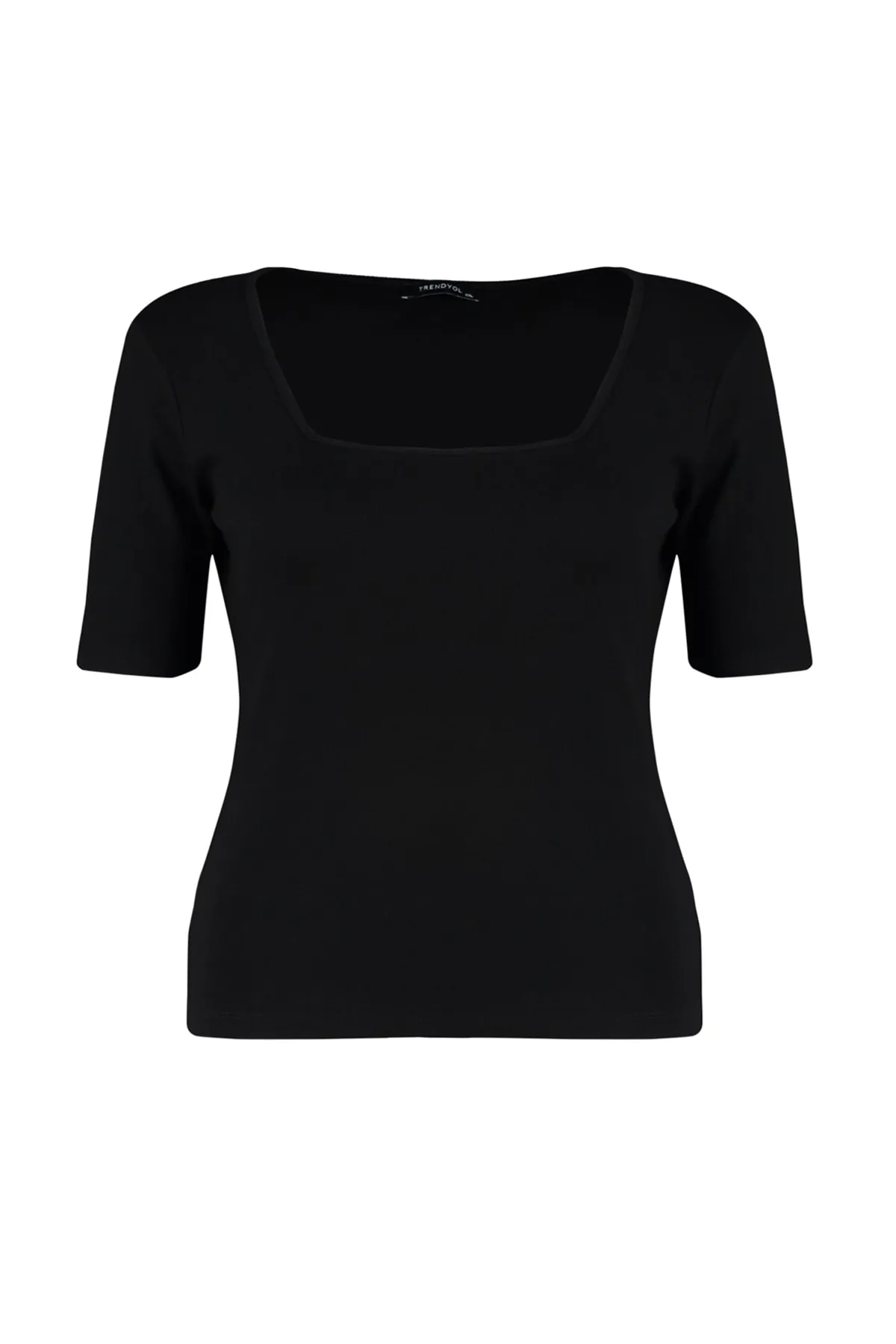 Trendyol Curve  Schwarzes Strick-T-Shirt mit quadratischem Kragen TBSSS22BF0027