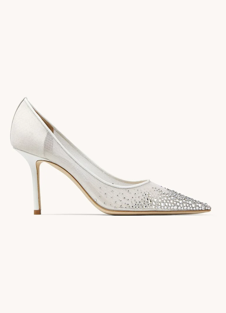 Jimmy Choo Love 85 -korkokengät strasseilla ja verkkokoristeilla