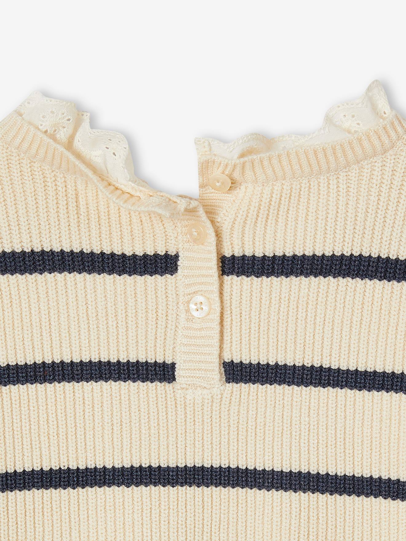 Pull col fantaisie forme loose fille rayé marine