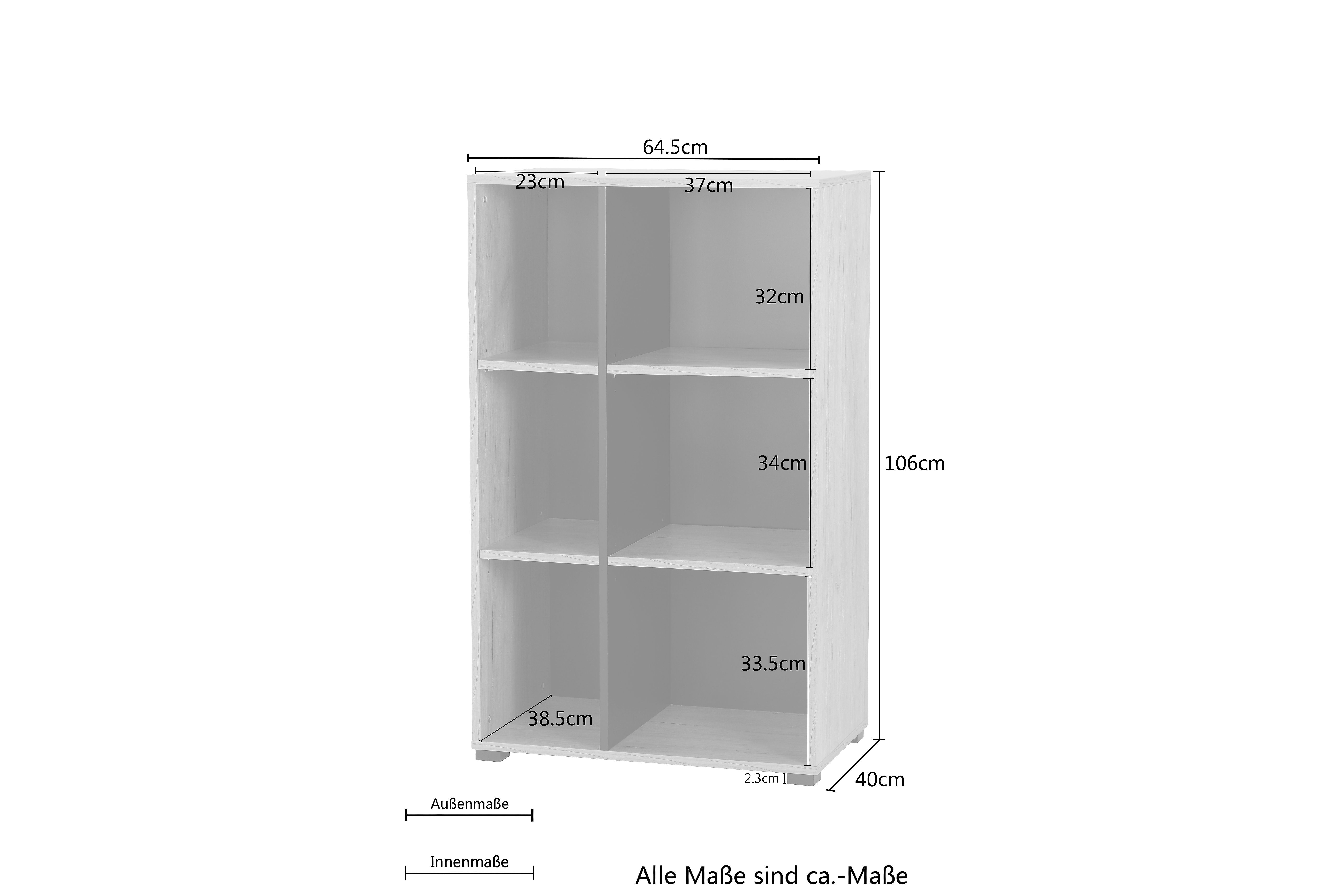 Places of Style Aktenregal Moid, Bücherregal, Maße 64,5x40x106 cm, 6 Fächer für viel Stauraum
