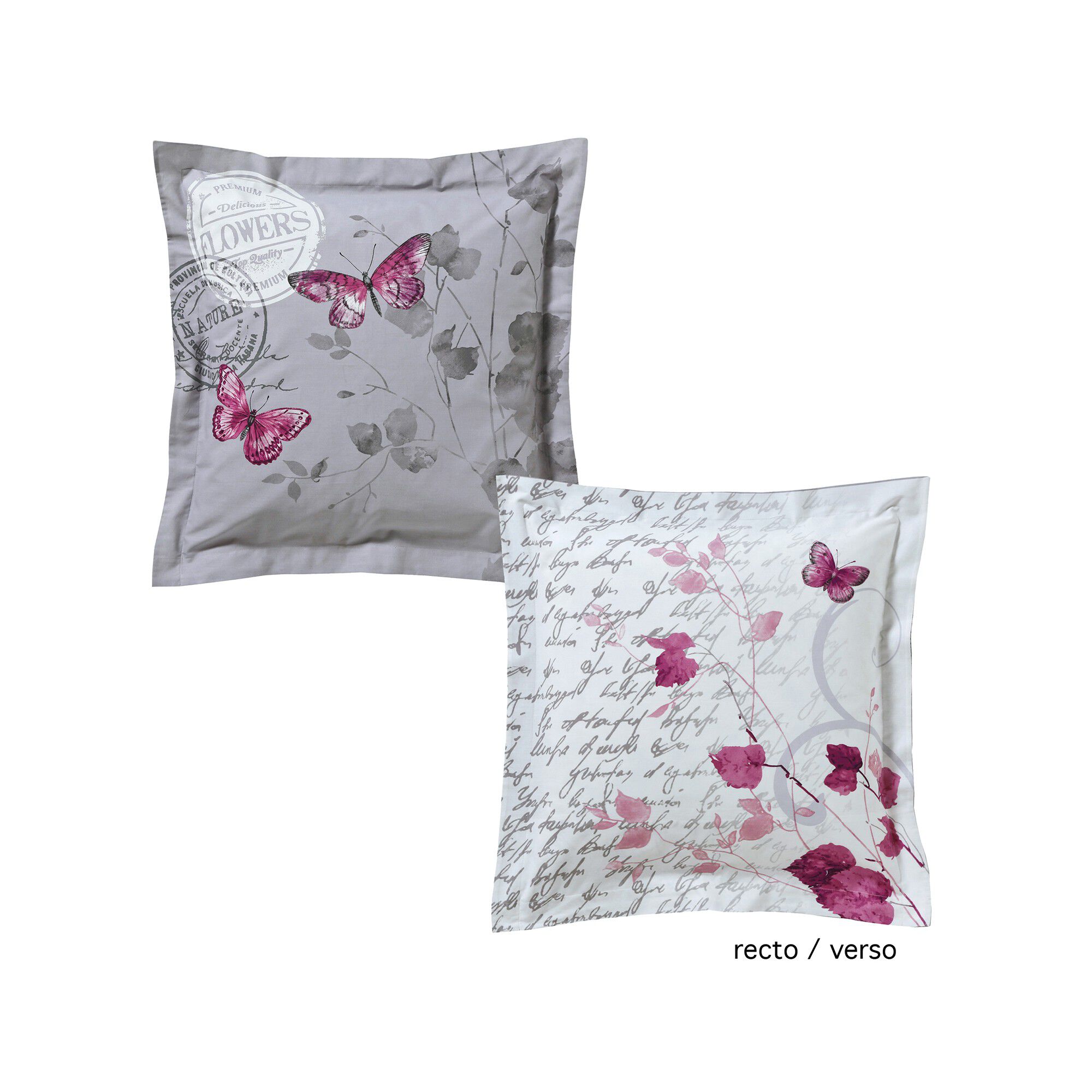 Linge de lit Célestine polycoton imprimé fleurs et papillons