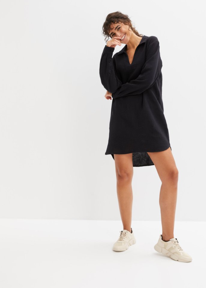 Musselin-Kleid mit Kragen aus nachhaltiger Baumwolle