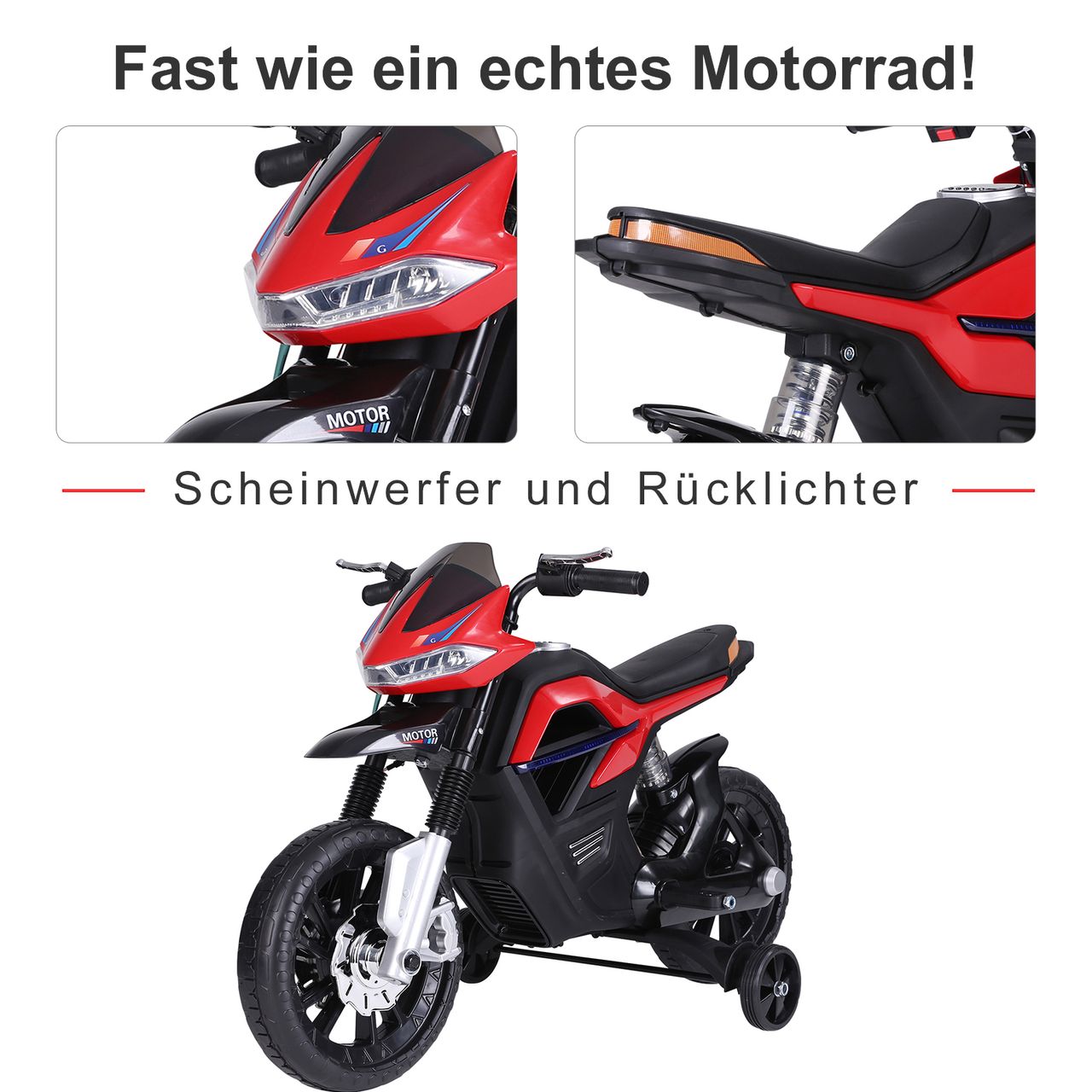 HOMCOM Kindermotorrad Kinder-Elektromotorrad 3-6 Jahren Elektrofahrzeuge Rot