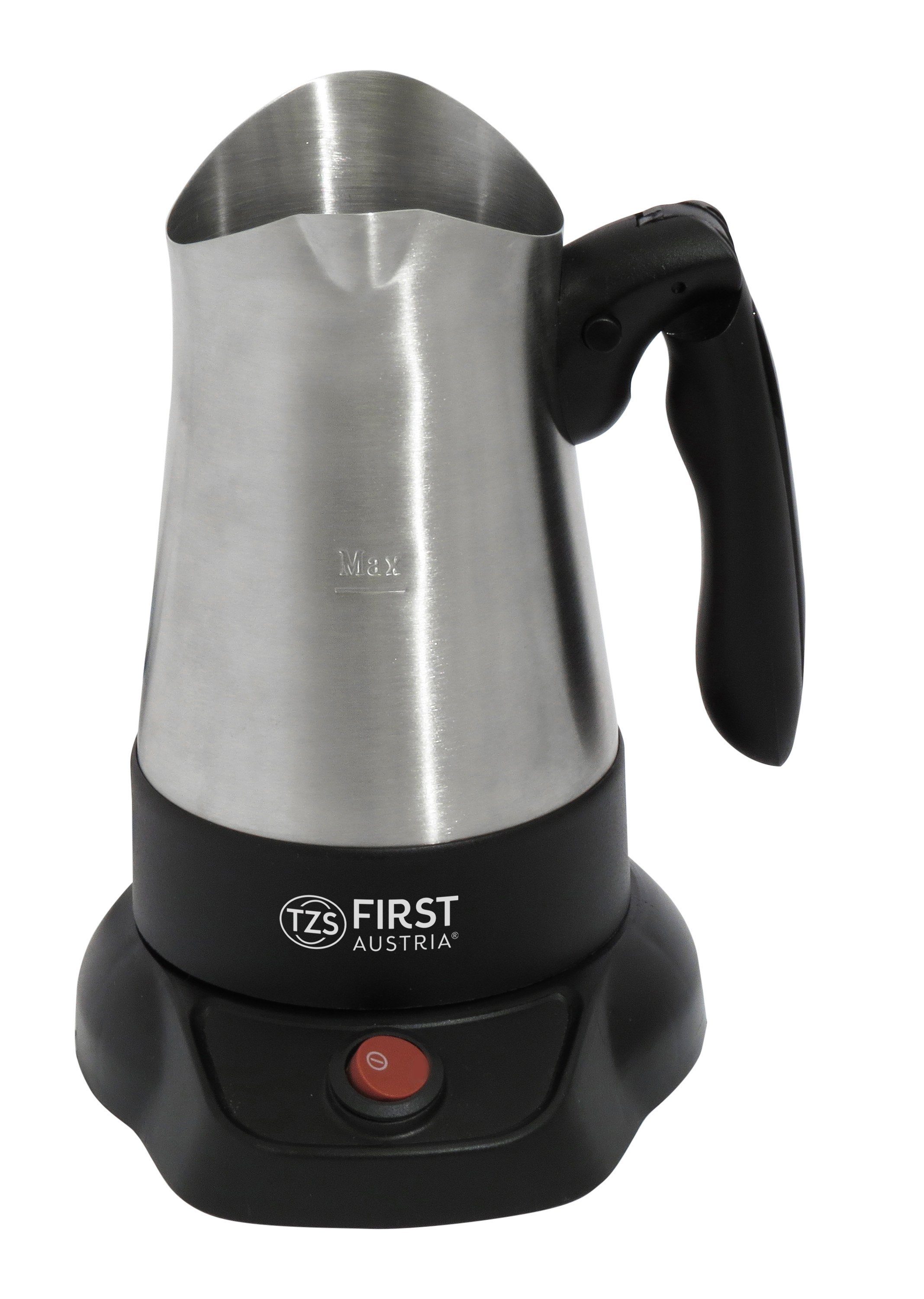 TZS FIRST AUSTRIA Kaffeebereiter Elektrischer Türkischer Kaffeekocher, mit ausklappbarem Handgriff, 350ml, 800W, Mokkakocher, Espressokocher & Wasserkocher, Edelstahl