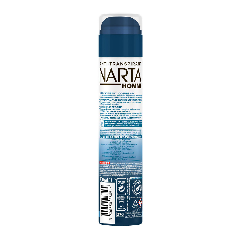 NARTA Narta Homme Bacti-Pur Zinc Déodorant Spray Anti-transpirant et Anti-Bactérien