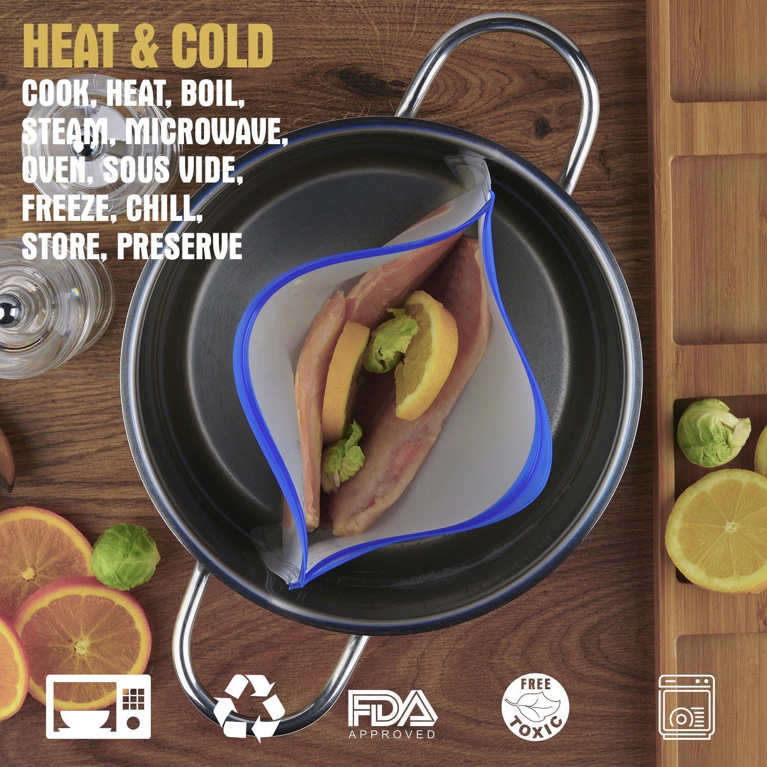 Dimono Gemüsebeutel Silikonbeutel Wiederverwendbare Zip-Beutel, (Launch Bag, 9-tlg), Lebensmittel- und Gefrierbeutel
