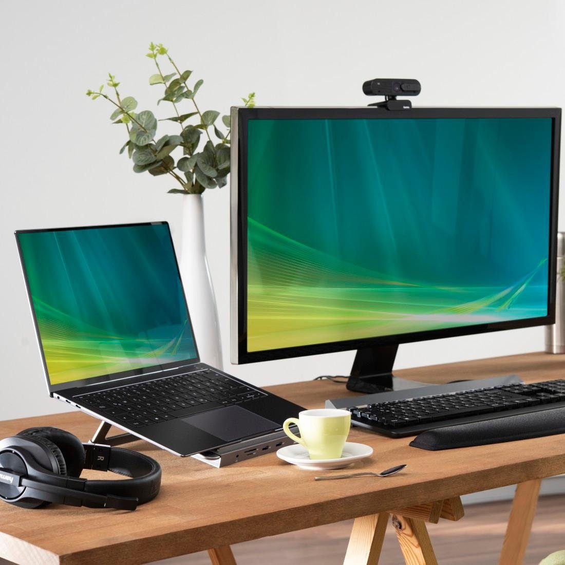Hama 12in1-USB-C-Docking-Station mit Notebook-Stand USB-C Multiport-Adapter USB-Adapter, 40 cm