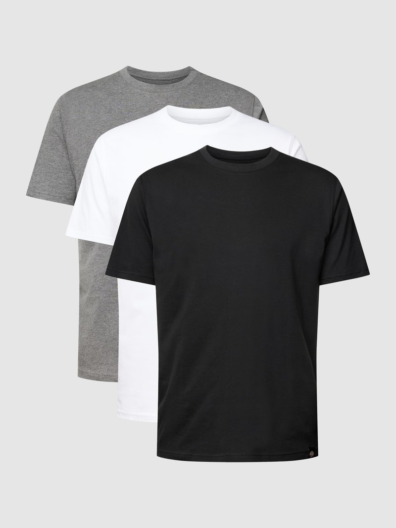 T-Shirt mit Rundhalsausschnitt im 3er-Pack in mittelgrau meliert