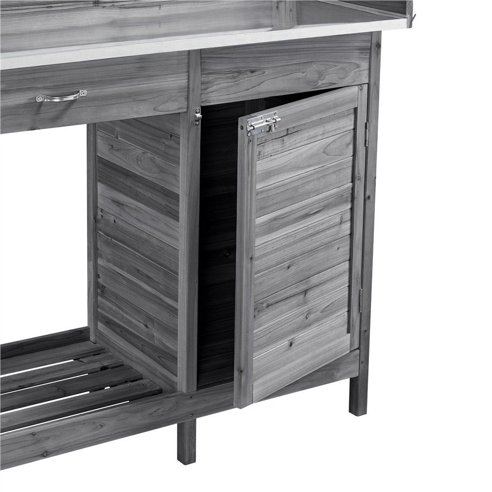 Yaheetech Pflanztisch Garten Pflanztisch mit Schubladen & Unterschrank, Outdoor Gärtnertisch Holzpflanztisch mit verzinkt Arbeitsplatte