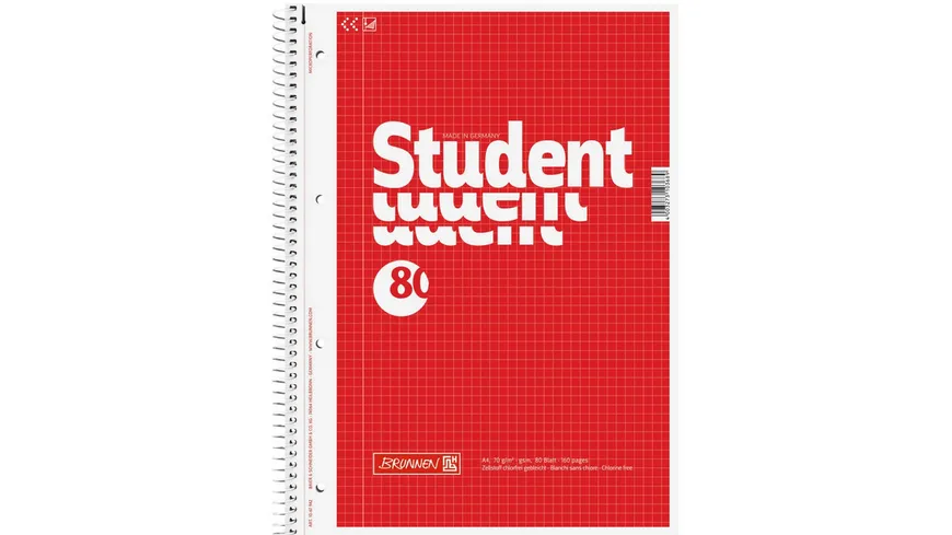 BRUNNEN Collegeblock A4 80 Blatt kariert rot
