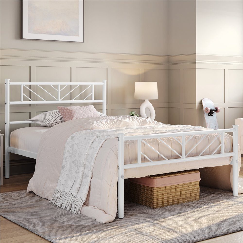 Yaheetech Metallbett, Minimalistischer Bettrahmen mit Kopfteil Gästebett mit Lattenrost