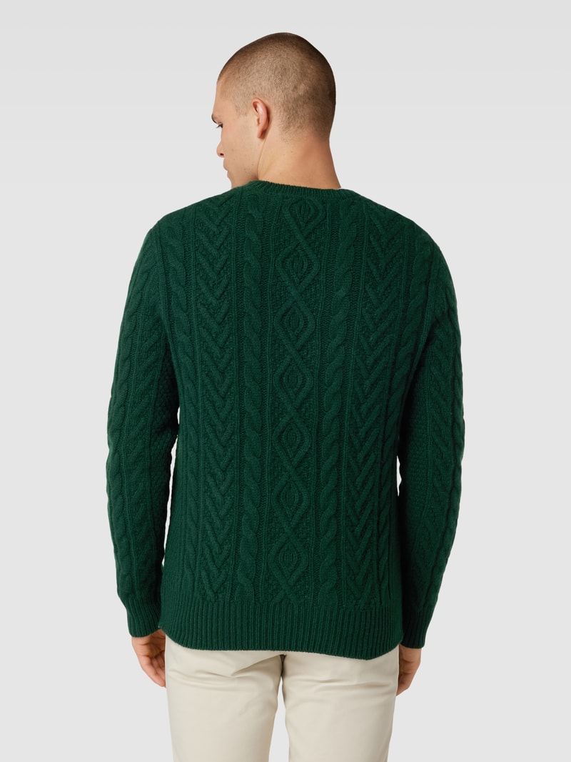 Strickpullover mit Zopfmuster in dunkelgrün