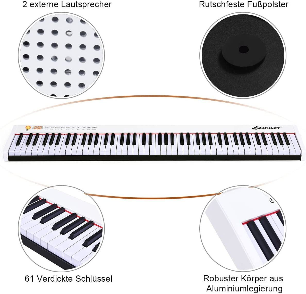 COSTWAY Home Keyboard, 88 Tastatur, mit 128 Rhythmen & Töne
