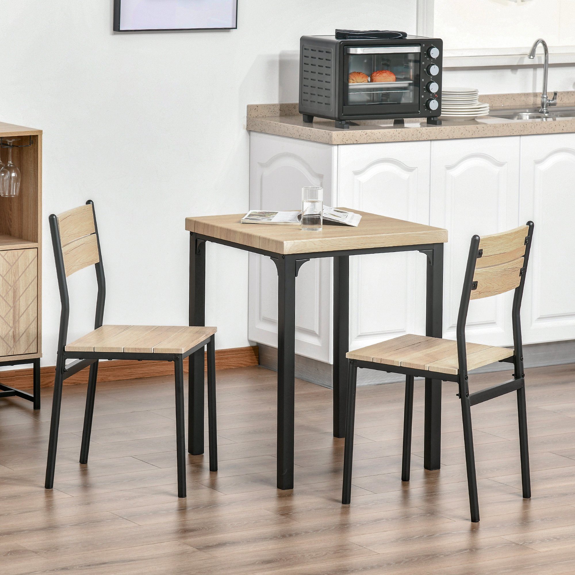 HOMCOM Sitzgruppe Esstisch-Set mit 1 Tisch + 2 Stühlen