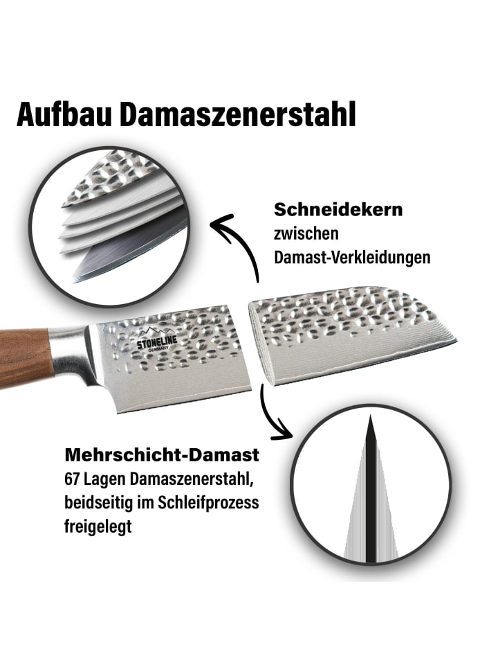 Stoneline Santokumesser 30,5 cm | Damast - Hammerschlag in Holzoptik günstig kaufen onesize