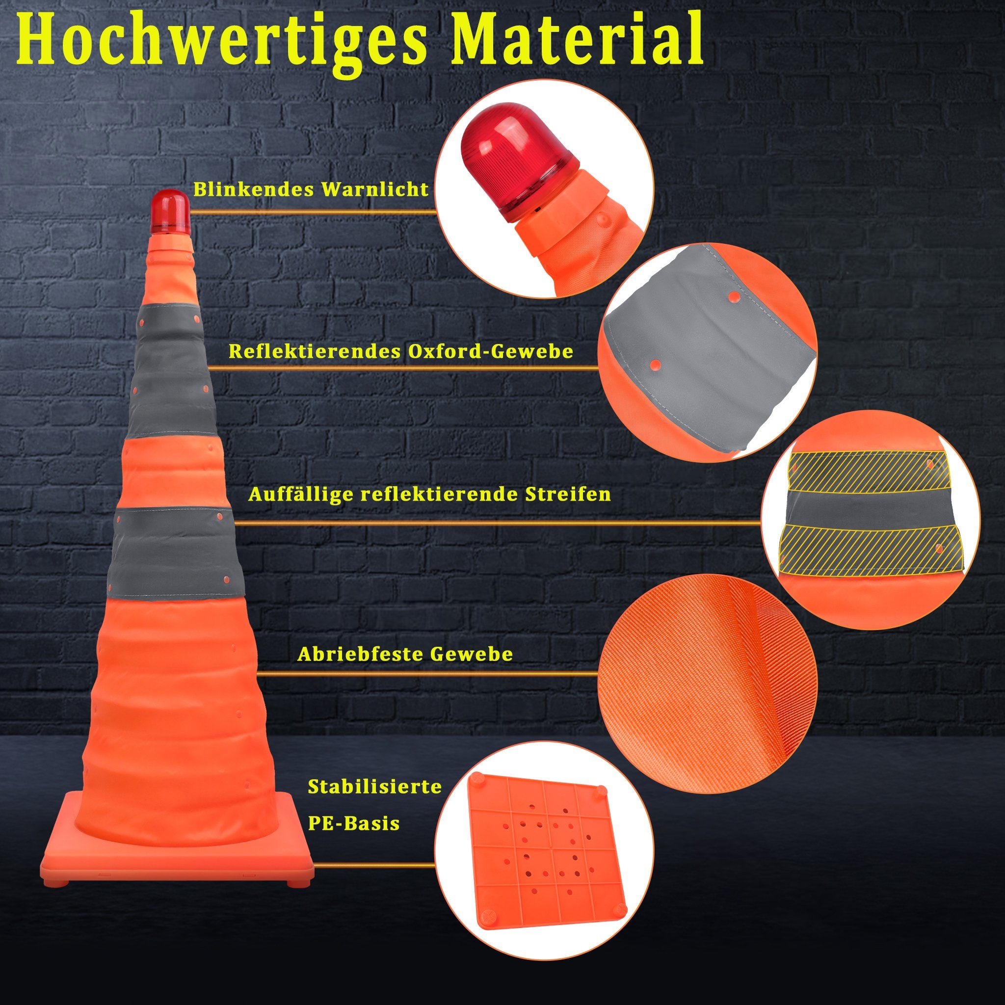 AUFUN Pylone Warnleitkegel Pylon Faltkegel 70cm, Warnkegel in Orange 4/8/16 Stück (Warnkegel Faltkegel Verkehrsleitkegel Markierungshütchen Mehrzweck, 4 St), 28 Zoll Zusammenklappbare Verkehrskegel Sicherheitskegel