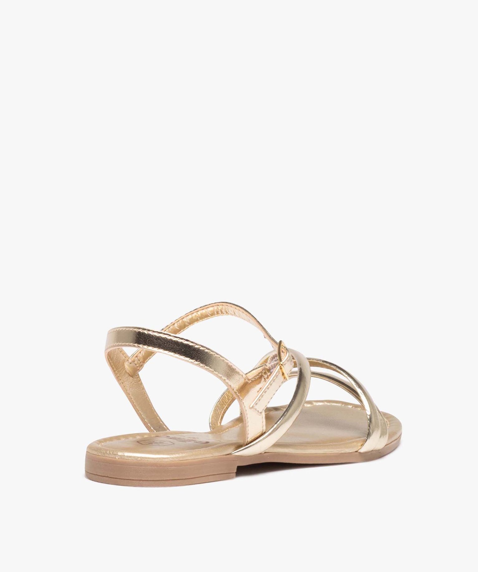 Sandales femme unies à bout carré et brides tubulaires mé... or | GEMO