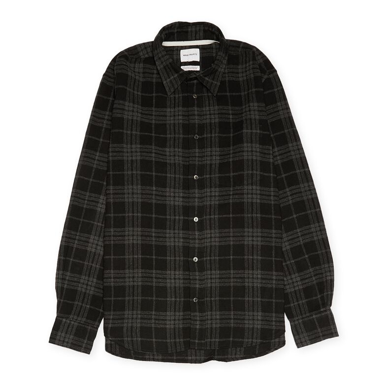 Norse Projects Algot Relaxed Wool Check Shirt charcoal melange