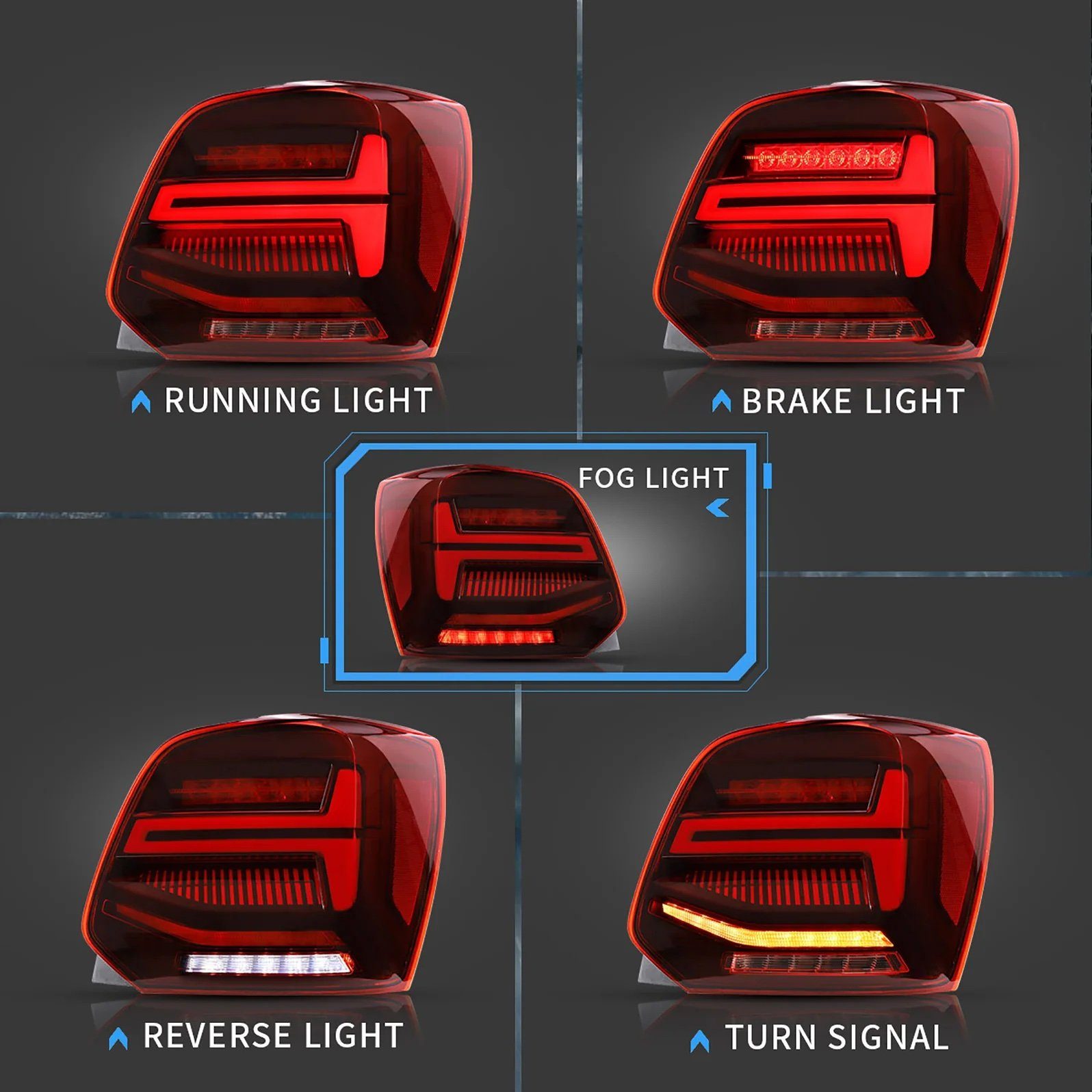 LLCTOOLS Rückleuchte Voll LED Rückleuchten für VW Polo 6R 6C 2011-2017 Rot in OLED Technik, LED fest integriert