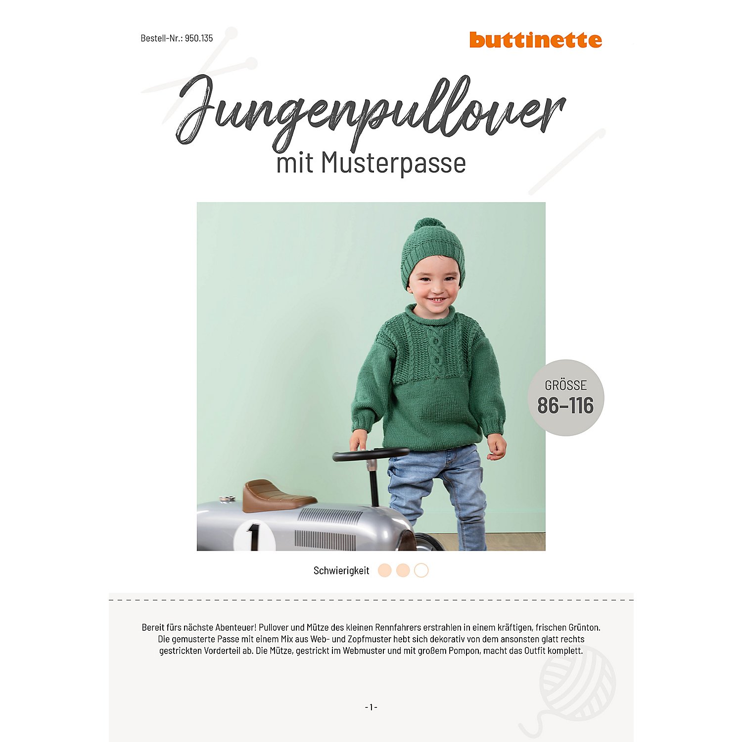 Strickanleitung – Jungenpullover mit Musterpasse aus Woll Butt Venia