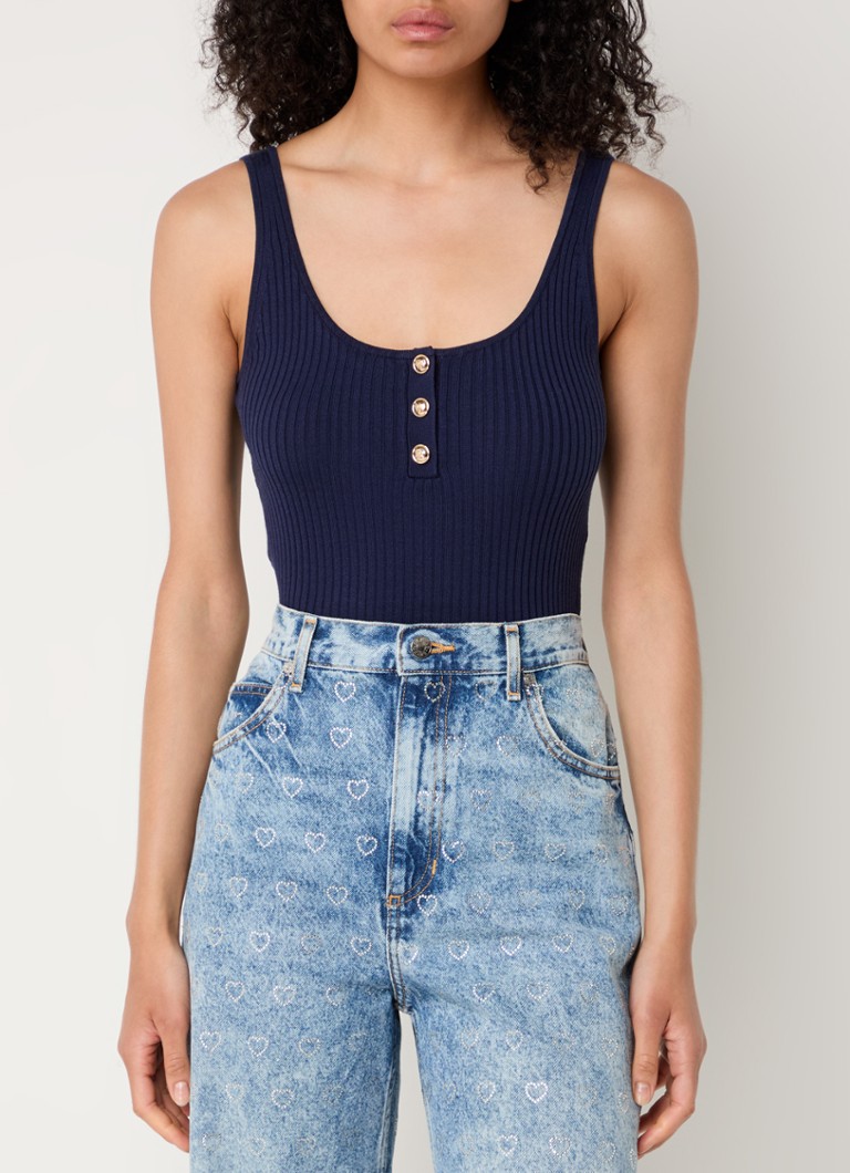 Sandro Ribbed silk blend top with buttonholes