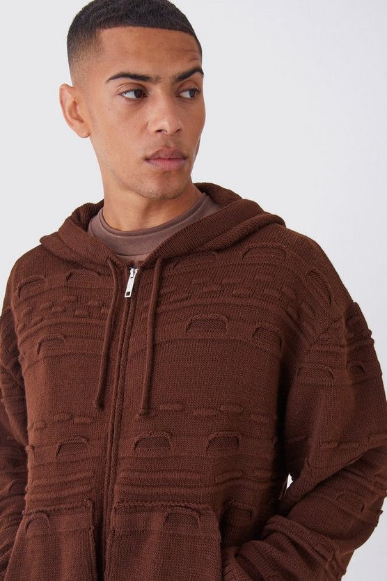Oversize 3D Jacquard Hoodie mit Reißverschluss