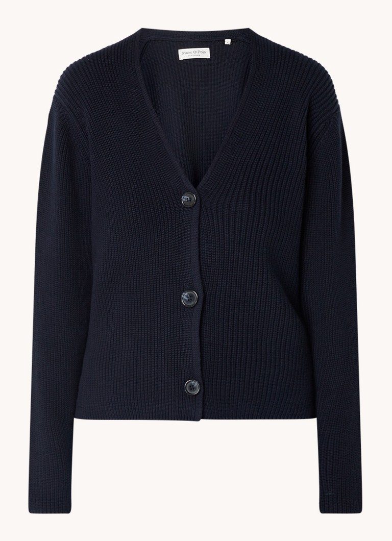 Cardigan Marc O'Polo din bumbac organic, cu nervuri, și decolteu în V.