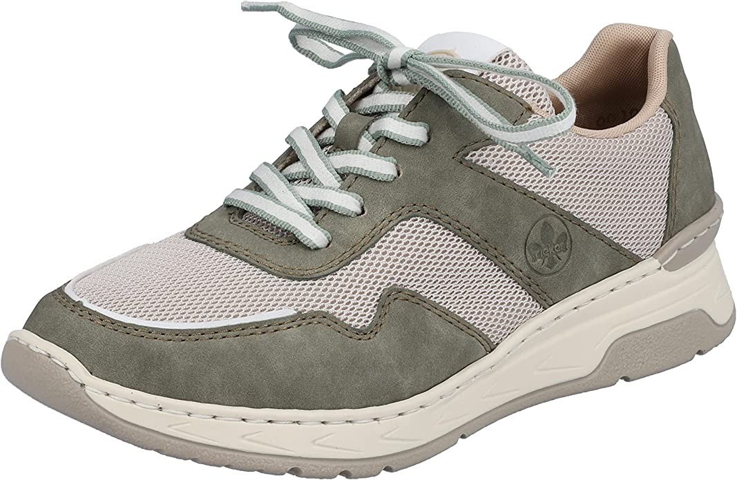 RIEKER Freizeit Schnürer khaki schilf weiss marble