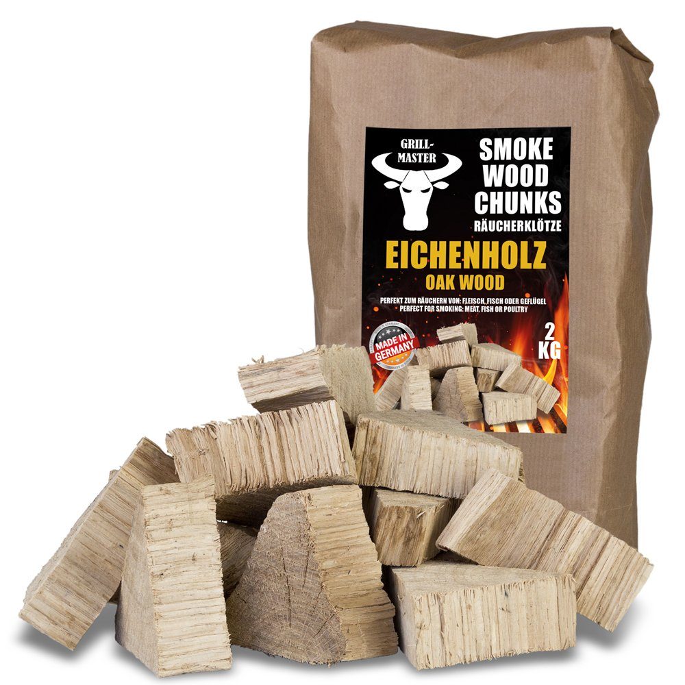 Grillmaster Räucherspäne Räucherklötze 2kg Eiche Chunks Räuchern Smoken BBQ Grill Feuer, 2 kg