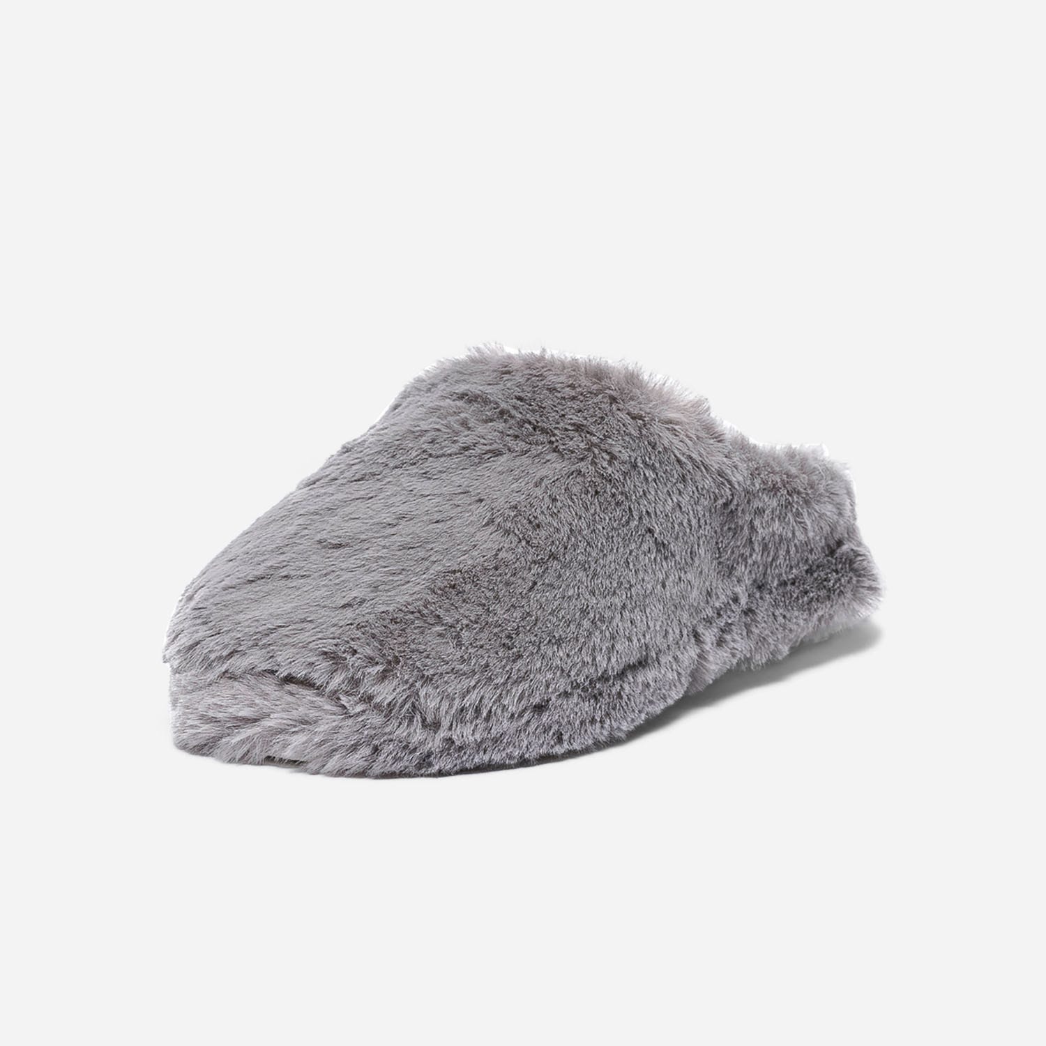 Chausson-mule gris en fausse fourrure et fourré