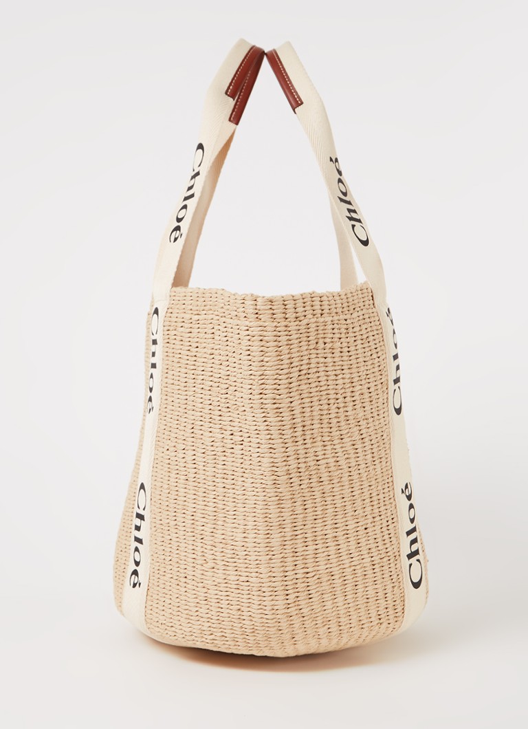 Μεγάλη τσάντα tote Chloé Woody από ανακυκλωμένη ράφια με λεπτομέρειες από δέρμα μοσχαριού