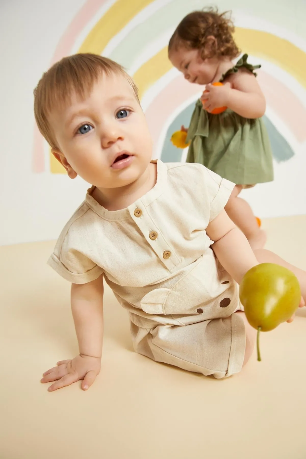 DeFacto  Geknöpftes Kurzarmhemd und Shorts aus Leinen für Babys im 2er-Set