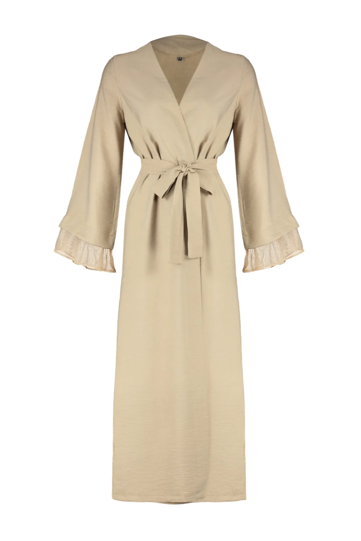 Trendyol Modest  Gewebte Kappe mit Gürtel und Tülldetail in Nerzfarbe, Ferace und Abaya TCTSS24KF00010