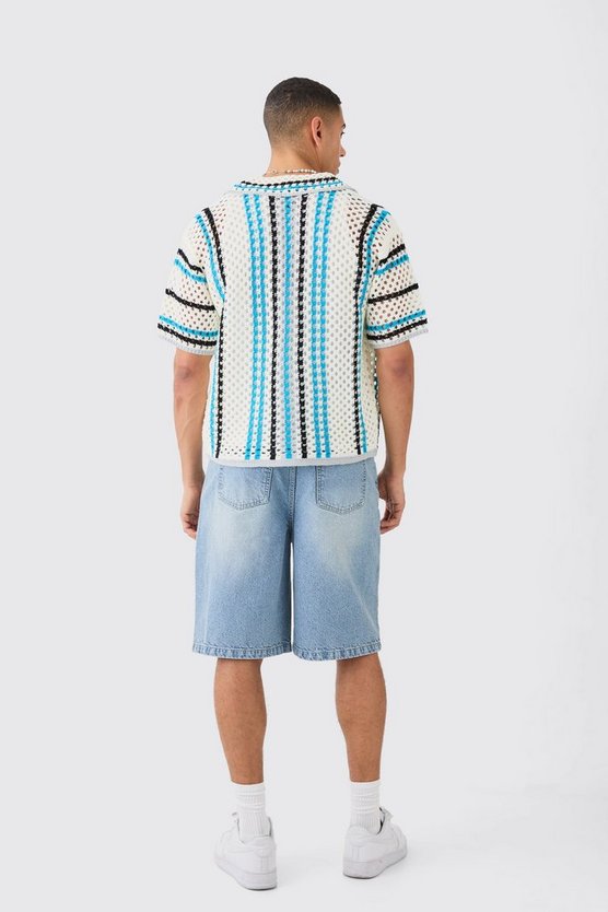 Kastiges gestreiftes Oversize Strick-Hemd