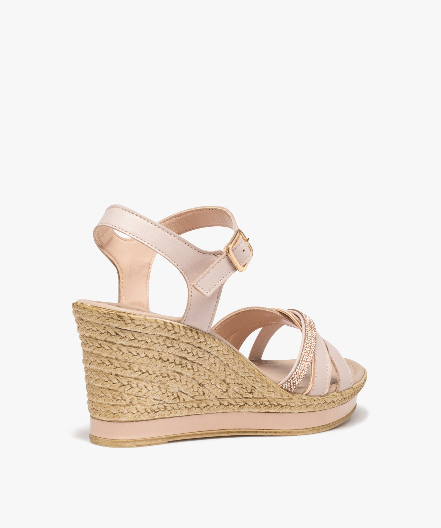 Sandales femme compensées à brides en cuir et strass rose | GEMO