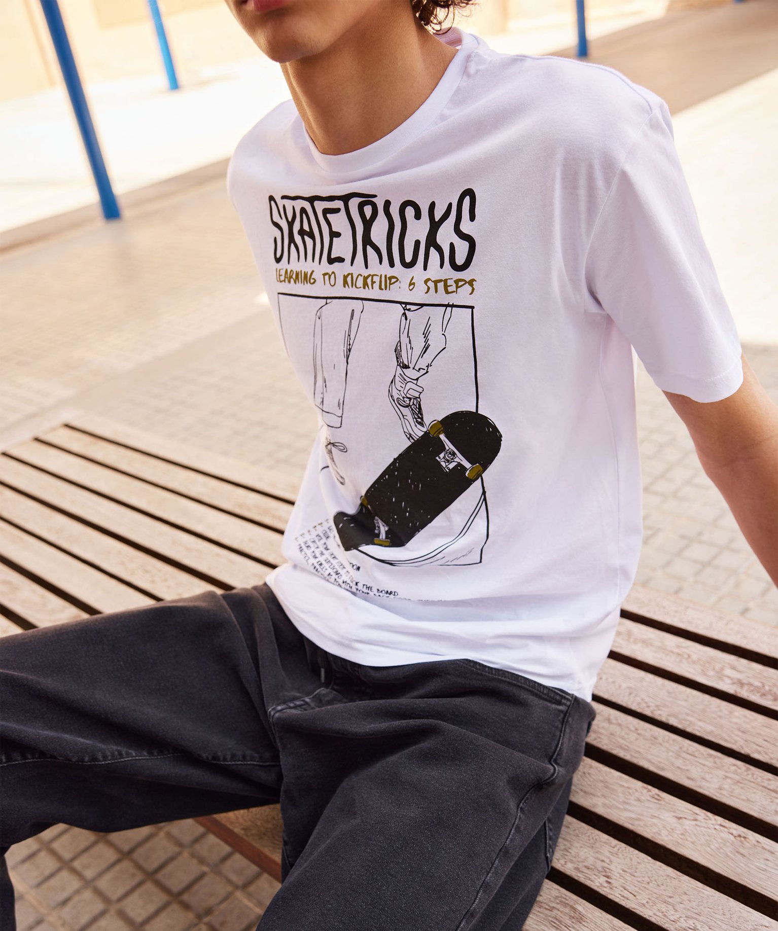 Tee-shirt à manches courtes en coton avec inscription skate... blanc | GEMO