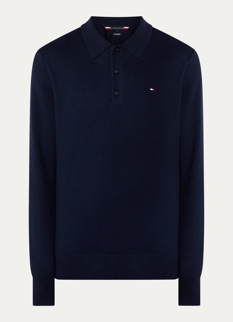 Polo Tommy Hilfiger de malha fina e corte regular em mistura de cashmere com logotipo.
