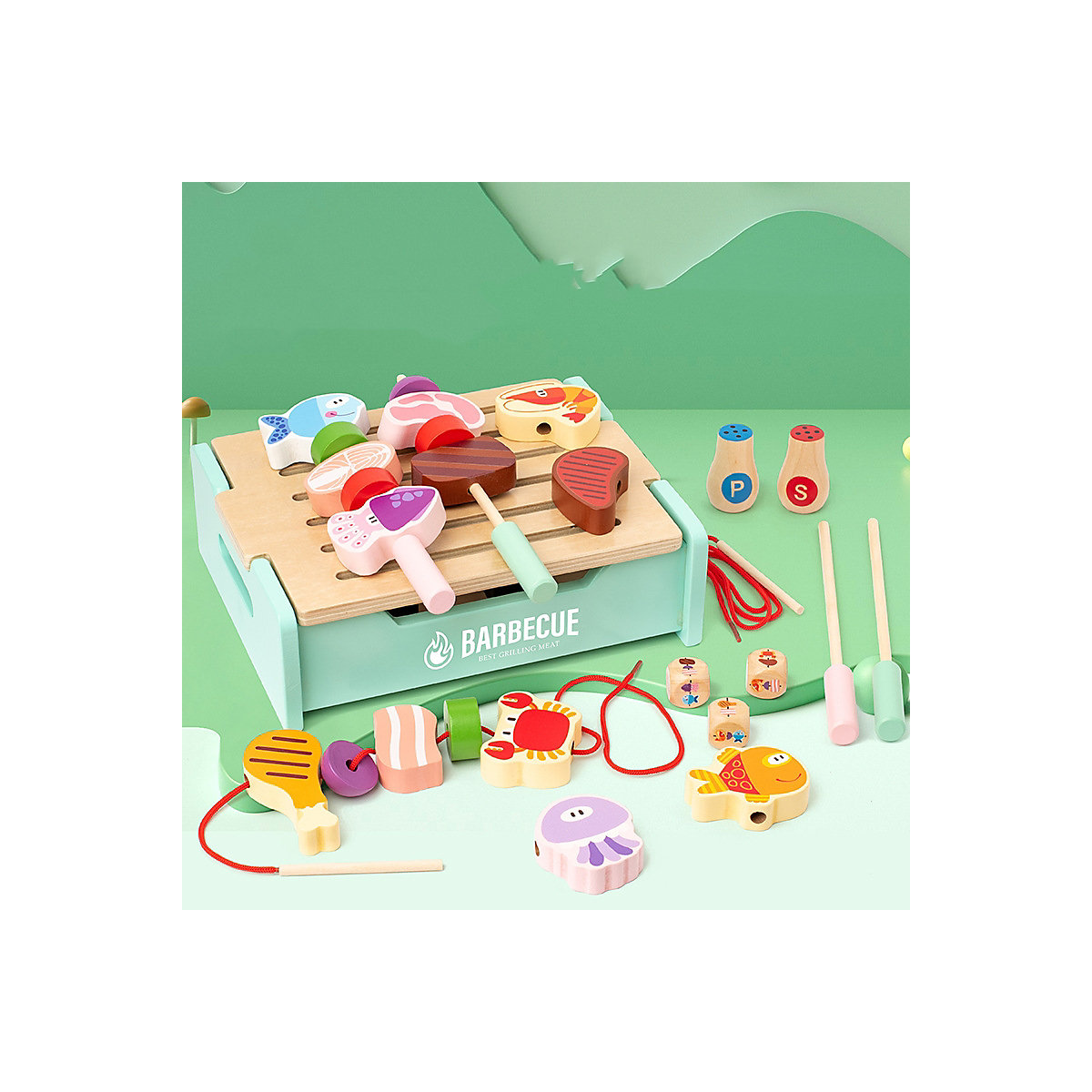 Simulierter Barbecue-Grill für Kinder Multifunktionales, farbenfrohes Holz