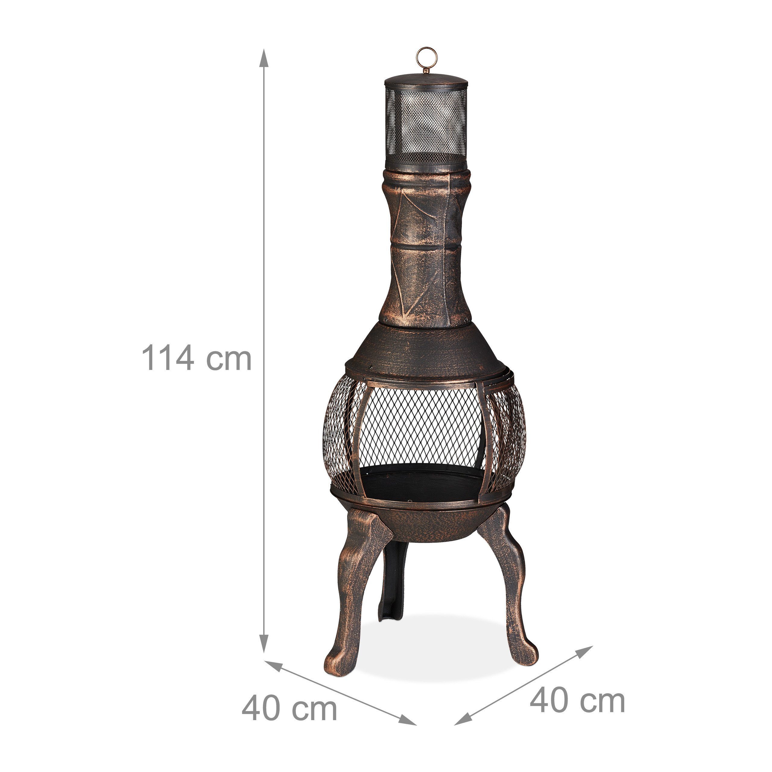 relaxdays Feuerkorb Terrassenofen Gusseisen Bronze