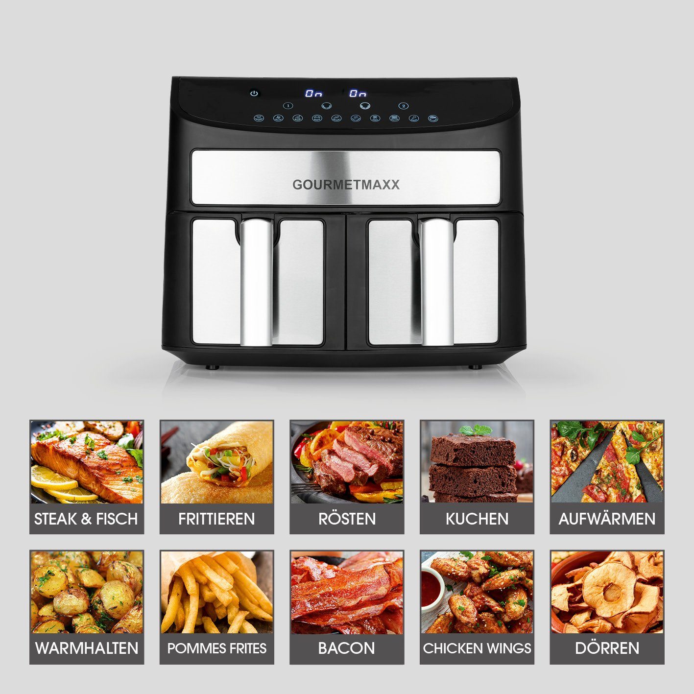 GOURMETmaxx Heißluftfritteuse Doppelkammer 7L, 2400,00 W, 2 x 3,5L Doppelkorb