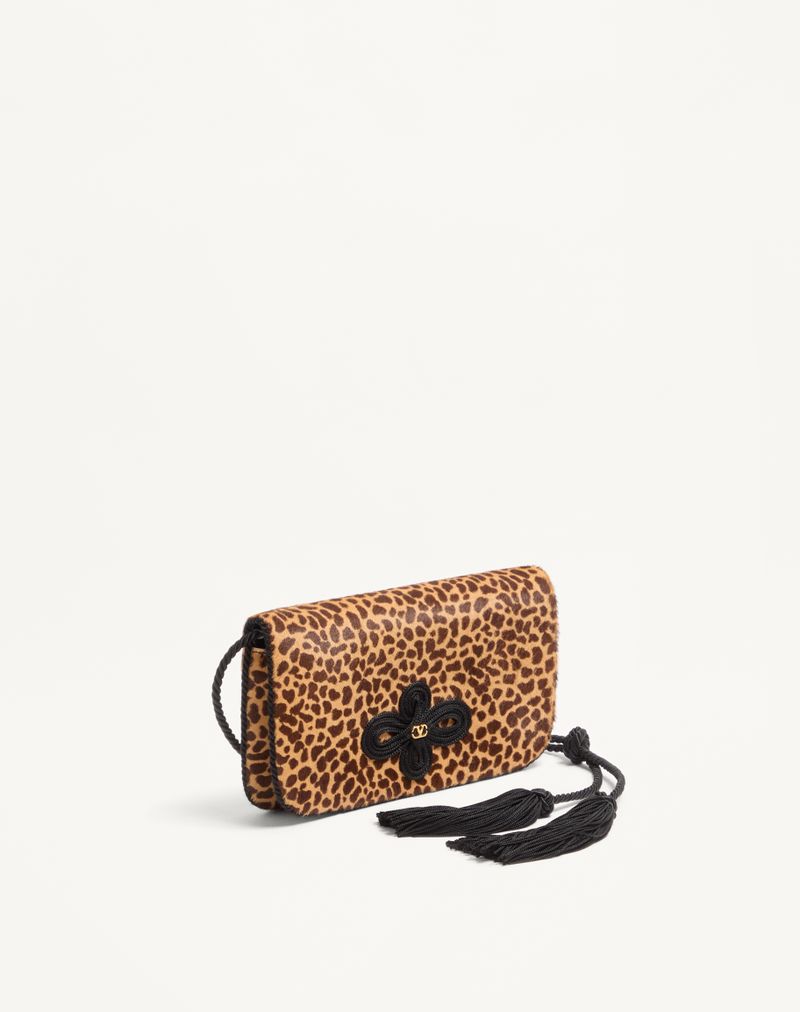 Bolsa de ombro Mini Sans Fin em couro de bezerro com efeito de pele de pônei e estampa animal.