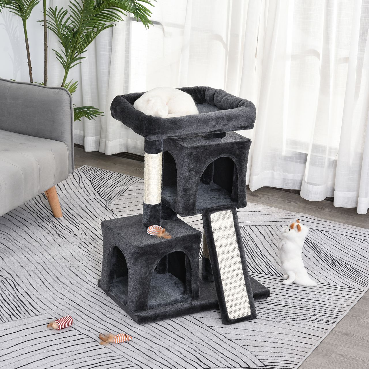 PawHut Katzenbaum Katzenkratzbaum Katzenbaum mit Sisalsäulen Dunkelgrau