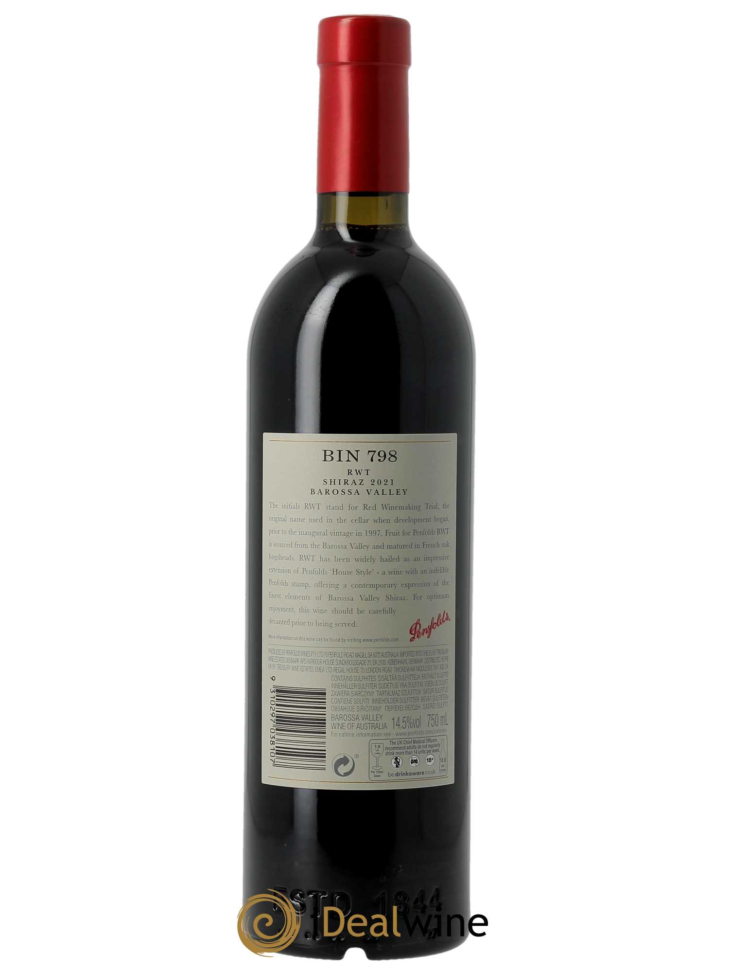 Barossa Valley Penfolds Wines RWT Bin 798 Shiraz (CBO à partir de 6 BTS) 2021 - Lot de 1 Bouteille