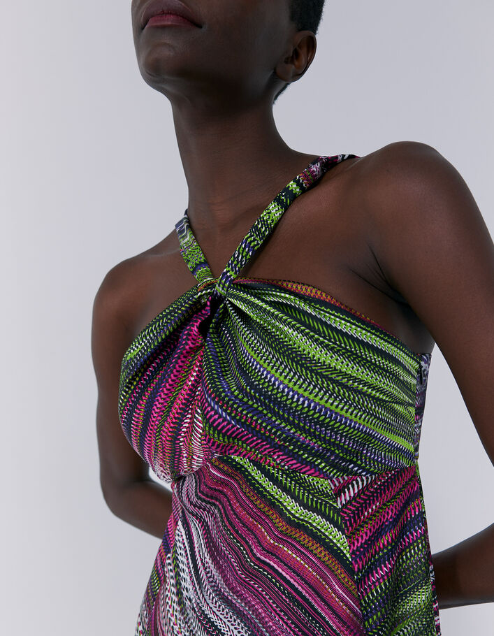 Robe longue imprimée à encolure nouée femme